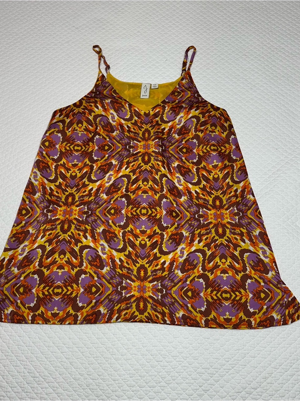 Joie Multicolor Printed Silk Spaghetti-Strap Tank — Yellow, Purple, Brown